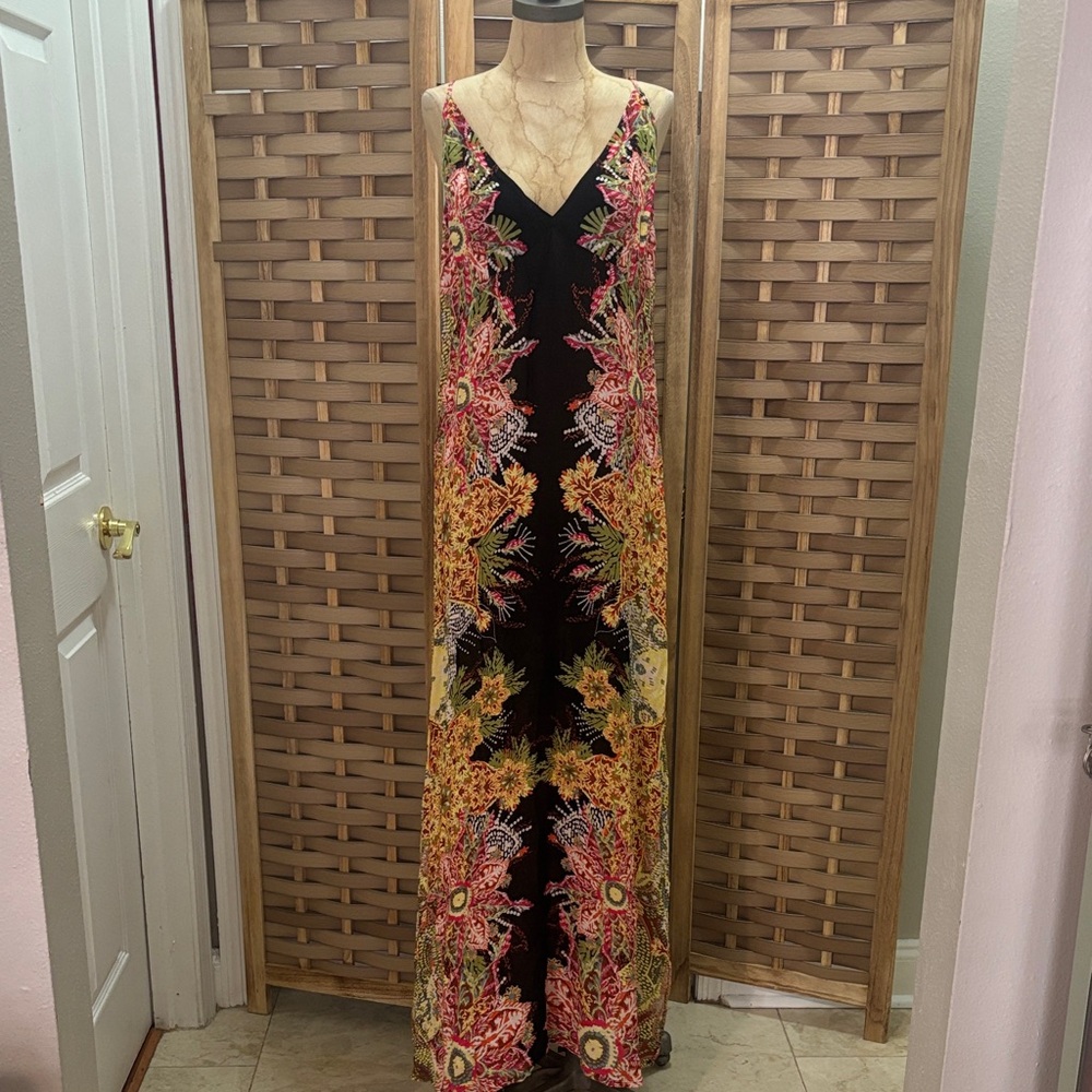 Free People Wildflower Black Multi Print Maxi Slip - Picture 2 of 7